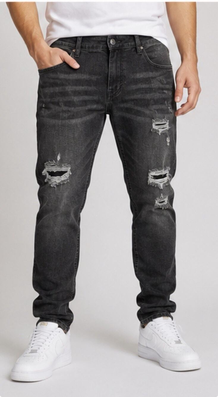 Sun Stone Distressed Black Jeans Men’s 38x32 Slim Stretch Denim Ripped